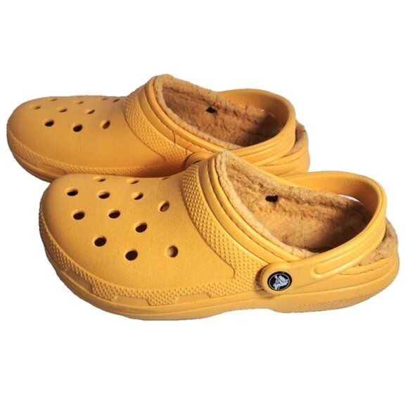 Crocs Classic Womens Size 8 Yellow Sherpa Lined Clogs Slip On Shoes Slippers - Picture 6 of 10